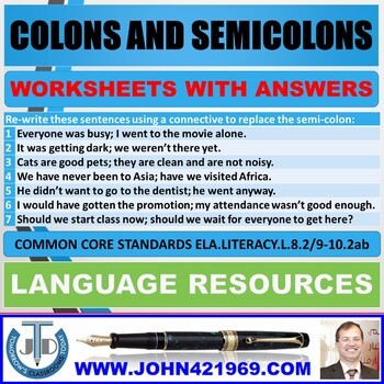 Preview of COLONS AND SEMICOLONS - PUNCTUATION: WORKSHEETS WITH ANSWERS