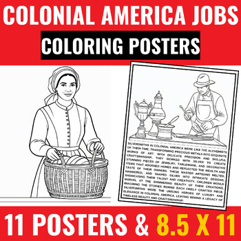 Preview of COLONIAL AMERICA JOBS Coloring Posters | Social Studies Bulletin Board |Activity