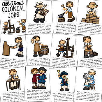 COLONIAL AMERICA JOBS POSTERS | Coloring Book Pages | American History