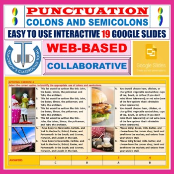Preview of COLONS AND SEMICOLONS - PUNCTUATION: 19 GOOGLE SLIDES