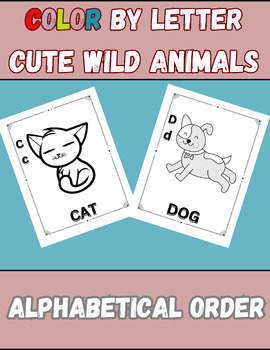 Preview of COLOR BY ALPHABET LETTER WORKSHEETS (Wild Animals)