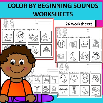Preview of COLOR BY BEGINNING SOUNDS  WORKSHEETS/ Letter sound identification skills