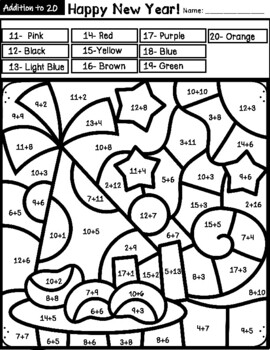 COLOR-BY-CODE Addition/Subtraction to 20 NEW YEARS by Love Laugh Kinder