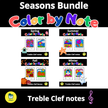 Preview of COLOR BY NOTE- Seasons Bundle- Treble Clef Note Names