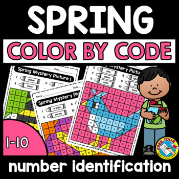 Preview of SPRING MATH COLORING PAGES COLOR BY NUMBER 1-10 ACTIVITY PRESCHOOL WORKSHEETS
