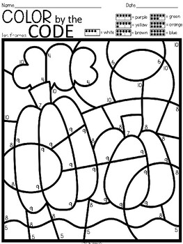 Download COLOR BY THE CODE - FALL / AUTUMN - Math and Literacy for Kindergarten