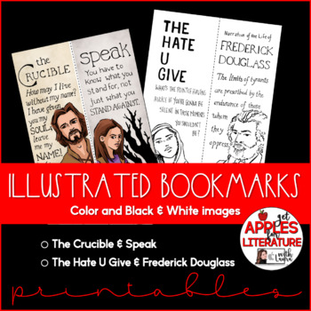 Preview of COLOR Illustrated Bookmarks Set1 The Crucible Speak The Hate U Give Douglass