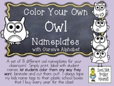 COLOR YOUR OWN Owl Nameplates w/ Cursive Alphabet ~ 8 Diff