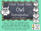 COLOR YOUR OWN Owl Nameplates w/ Print Alphabet ~ 8 Differ