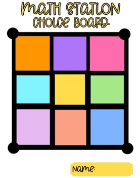 Preview of COLORFUL MATH STATION CHOICE BOARD TEMPLATE
