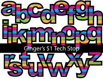 Preview of COLORFUL MULTI-COLOR STRIPES! * Bulletin Board Letters *  Lower Case * Alphabet
