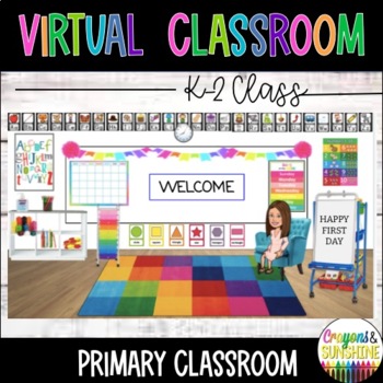 Preview of COLORFUL/PRIMARY k-2 Virtual Classroom Background EDITABLE