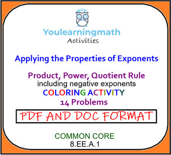 Preview of COLORING ACTIVITY: Applying the Properties of Exponents (14 problems)