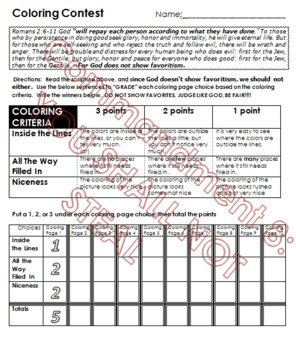 Preview of COLORING CONTEST RUBRIC_SCRIPTURE_BE FAIR_BLOOMS HIGHER LEARNING