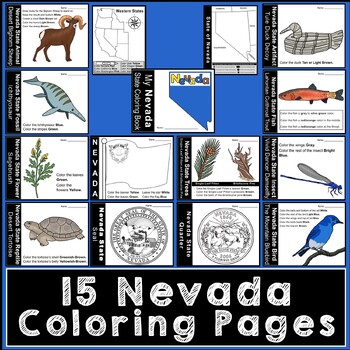 Preview of COLORING PAGE BUNDLE - 15 Nevada State Symbols (All Coloring Pages)