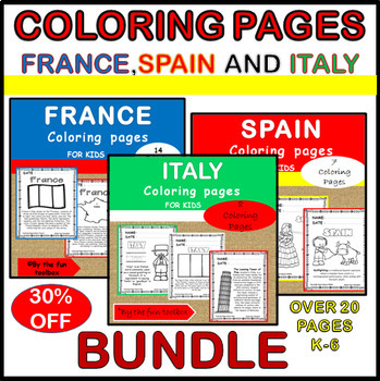 Preview of COLORING PAGES ,BUNDLE ABOUT FRANCE,SPAIN AND ITALY