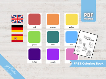 Preview of COLORS • 12 Montessori Cards • German English Spanish Flash Cards Nomenclature