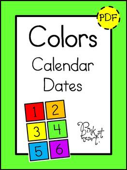 COLORS Calendar Dates by Pink at Heart Teachers Pay Teachers