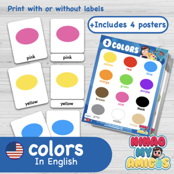 FLASHCARDS + POSTERS. COLORS IN ENGLISH· Montessori 3-part flashcards