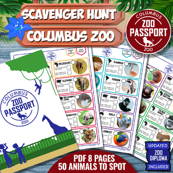 Preview of COLUMBUS ZOO Passport Game (Ohio) -SCAVENGER HUNT - ZOO DIPLOMA