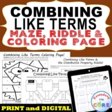 COMBINING LIKE TERMS Maze, Riddle, Coloring Page | Print a