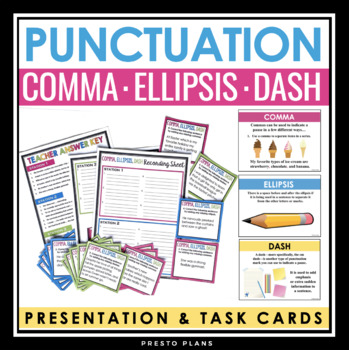 Preview of Comma, Ellipsis, & Dash Punctuation Lesson - Grammar Presentation & Assignments