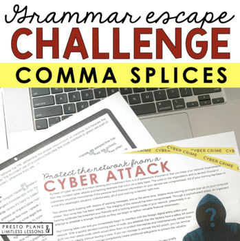 Preview of Comma Splices Grammar Activity Escape Room Challenge, Presentation, and Quiz