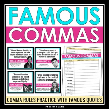 Preview of Comma Rules Practice Activity - Correct Comma Errors in Famous Quotes Task Cards