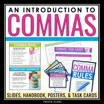 Preview of Comma Rules Introduction - Presentation, Practice Activity, Handout, and Posters