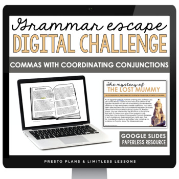 Preview of Commas in Compound Sentences FANBOYS Digital Escape Room Game, Slides, & Quiz