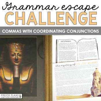 Preview of Commas in Compound Sentences FANBOYS Escape Room Grammar Game, Slides, & Quiz