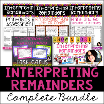 Preview of Interpreting Remainders Division 4.OA.3 Bundle Word Problems, Task Cards, Notes