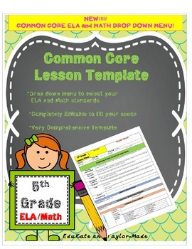 Preview of LESSON TEMPLATE {Editable}       5th Grade COMMON CORE -ALL SUBJECTS!!!!!!!!