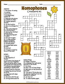 Preview of (4th 5th 6th 7th Grade) COMMON HOMOPHONES Crossword Puzzle Worksheet Activity