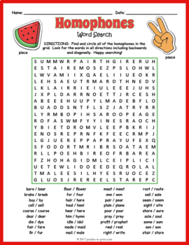 Preview of (4th 5th 6th 7th Grade) COMMON HOMOPHONES Word Search Puzzle Worksheet Activity