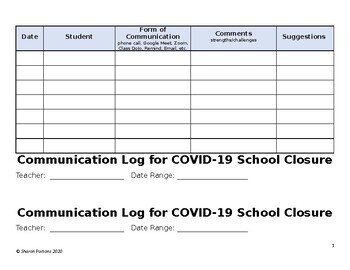 Preview of COMMUNICATION LOG FOR COVID-19