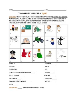 Preview of COMMUNITY HELPERS: A QUIZ: GRADES K-3