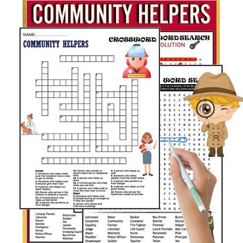 Preview of COMMUNITY HELPERS Worksheets ,Word Search & Crossword First Responders Day