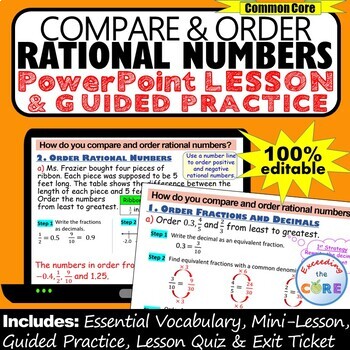 Preview of COMPARE & ORDER RATIONAL NUMBERS PowerPoint Lesson AND Guided Practice - DIGITAL