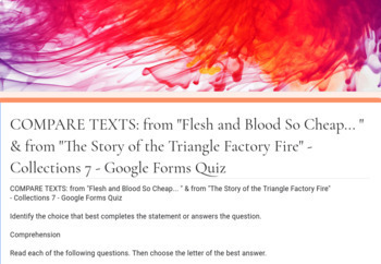 Preview of COMPARE TEXTS: The Triangle Factory Fire - Google Forms Quiz