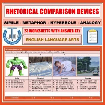 Preview of SIMILE, METAPHOR, HYPERBOLE, ANALOGY: 23 WORKSHEETS WITH ANSWER KEY