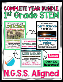 Preview of 1st Grade NGSS Science Unit - FULL YEAR Earth, Life & Physical Science + STEM