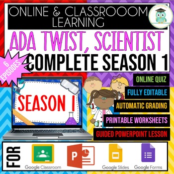 Preview of COMPLETE Ada Twist, Scientist Season 1 Video Guide Google Forms Quiz Bundle