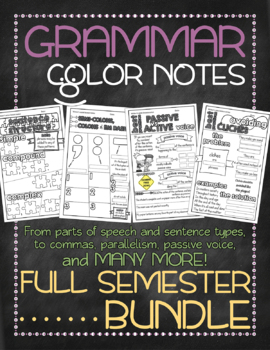 Preview of COMPLETE BUNDLE WITH EXTRAS! Grammar color notes: FULL SEMESTER