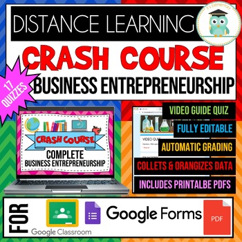 Preview of COMPLETE CRASH COURSE Business Entrepreneurship Video Google Forms Quiz Bundle