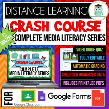 Preview of COMPLETE CRASH COURSE Media Literacy Series Video Quiz Google Forms Bundle