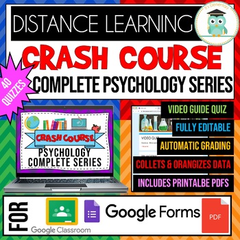 Preview of COMPLETE CRASH COURSE Psychology Series Video Quiz Google Forms Bundle