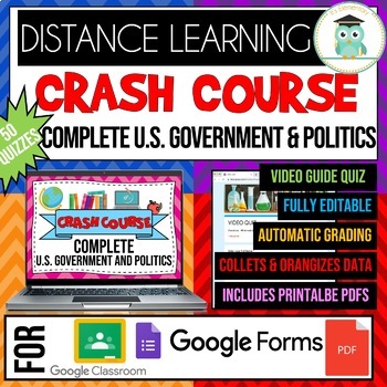 Preview of COMPLETE CRASH COURSE US Government & Politics Series Google Forms Quiz Bundle