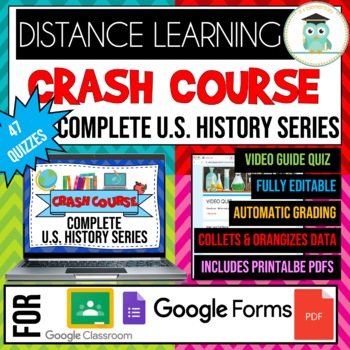 Preview of COMPLETE CRASH COURSE US History Series Self-Grading Quiz Google Forms Bundle