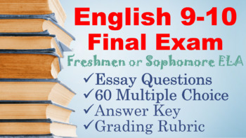 Preview of COMPLETE English 9 - 10 Semester Pre / Post FINAL EXAM & ESSAY Test EDITABLE 